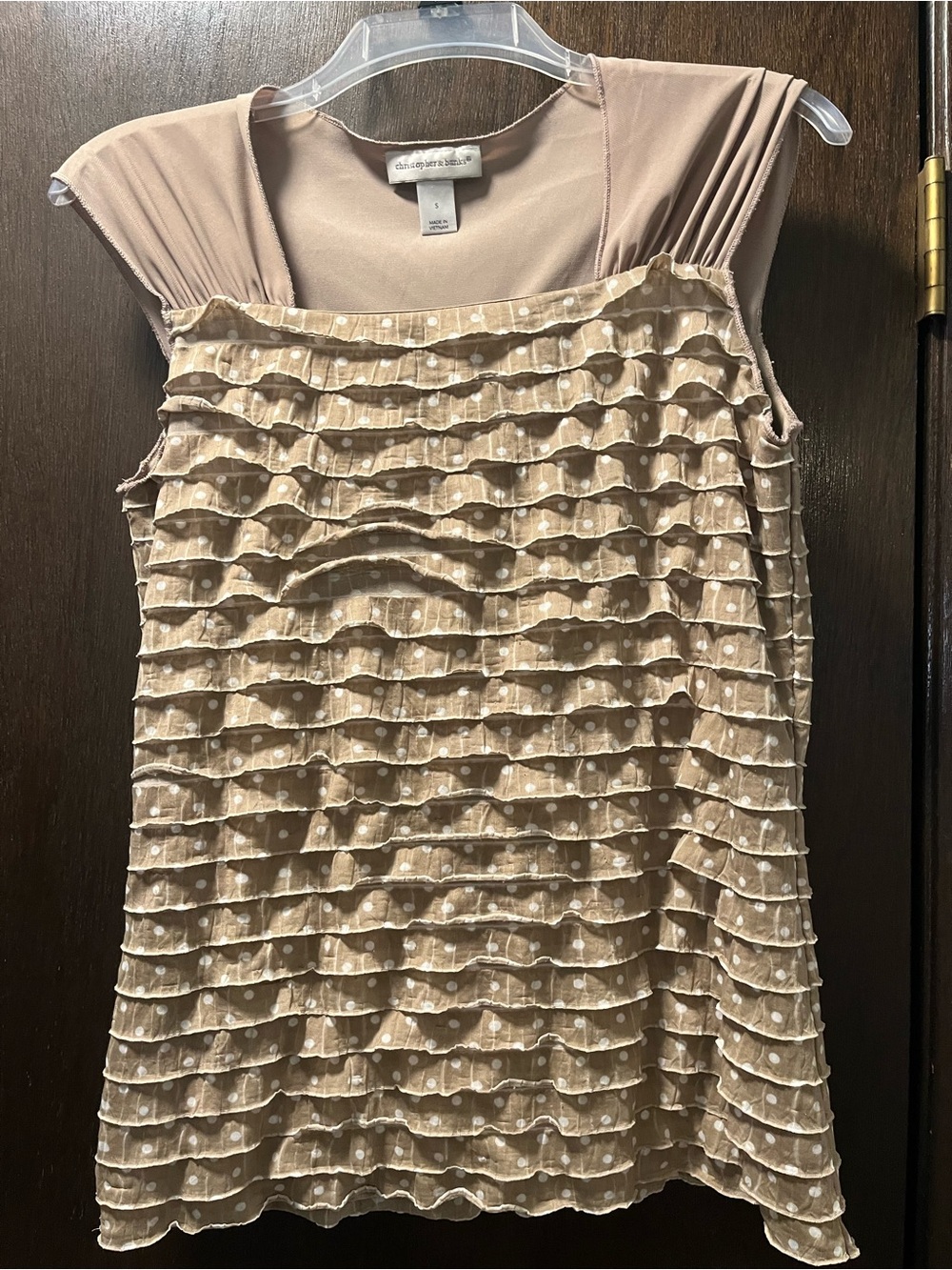 Christopher & Banks Beige Polka Dot Ruffle Sleeveless Blouse